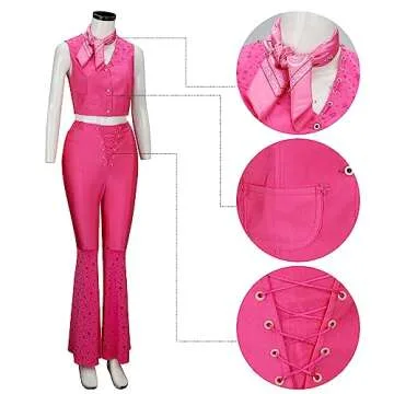 HLENOK Margot Robbie Halloween Costume Cowgirl Outfit Movie 2023 Doll Adult Women Girls Pink 70s 80s Disco Halloween Cosplay (Adult, Large)