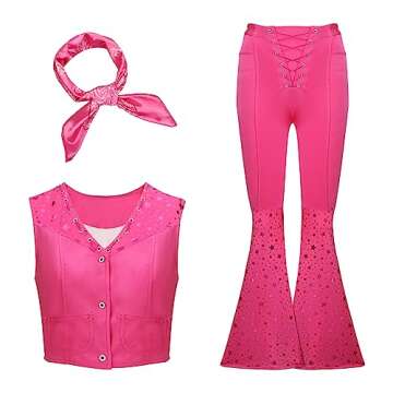 HLENOK Margot Robbie Halloween Costume Cowgirl Outfit Movie 2023 Doll Adult Women Girls Pink 70s 80s Disco Halloween Cosplay (Adult, Large)