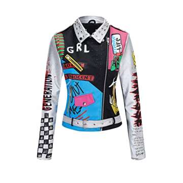 Bellivera Faux Leather Jacket for Women Spring Fall Studded Rivet Floral Moto Biker Coat 0479 Sliverblack L