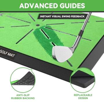 Jspotib Golf Mat Artificial Turf, Golf Mats Practice Indoor and Outdoor, Golf Training Hitting Chipping Mat for Swing Path Feedback,Golf Gifts for Men with 3 Replaceable Golf Mat 16"x12"