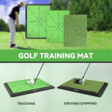 Jspotib Golf Mat Artificial Turf, Golf Mats Practice Indoor and Outdoor, Golf Training Hitting Chipping Mat for Swing Path Feedback,Golf Gifts for Men with 3 Replaceable Golf Mat 16"x12"