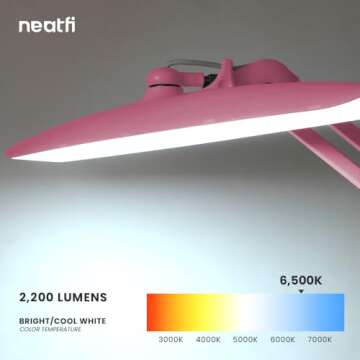 Neatfi XL 2,200 Lumens LED Desk Lamp with Clamp, 24 Watt Bright Architect Task Lamp, 20 Inches Dimmable Computer Light, Adjustable Desk Light for Home, Office, Crafts, Nails & Hobbies (Non-CCT, Pink)