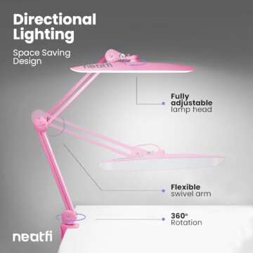 Neatfi XL 2,200 Lumens LED Desk Lamp with Clamp, 24 Watt Bright Architect Task Lamp, 20 Inches Dimmable Computer Light, Adjustable Desk Light for Home, Office, Crafts, Nails & Hobbies (Non-CCT, Pink)