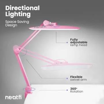 Neatfi XL 2,200 Lumens LED Desk Lamp with Clamp, 24 Watt Bright Architect Task Lamp, 20 Inches Dimmable Computer Light, Adjustable Desk Light for Home, Office, Crafts, Nails & Hobbies (Non-CCT, Pink)