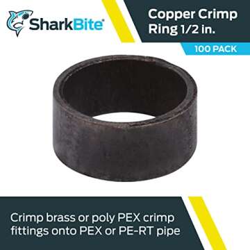 SharkBite 1/2 Inch Copper Crimp Rings, Pack of 100, PEX Pipe, PE-RT, 23102CP100