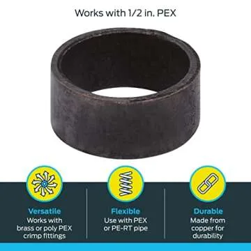 SharkBite 1/2 Inch Copper Crimp Rings, Pack of 100, PEX Pipe, PE-RT, 23102CP100