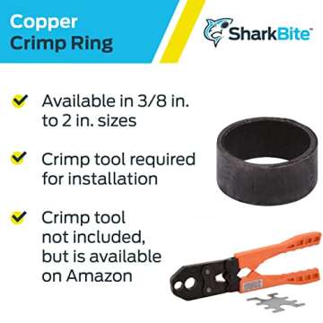 SharkBite 1/2 Inch Copper Crimp Rings, Pack of 100, PEX Pipe, PE-RT, 23102CP100