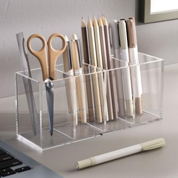 NIUBEE Acrylic Pen Holder 4 Compartments for Organizing Desktop