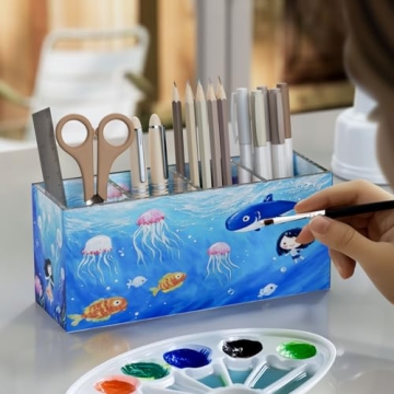 NIUBEE Acrylic Pen Holder 4 Compartments for Organizing Desktop