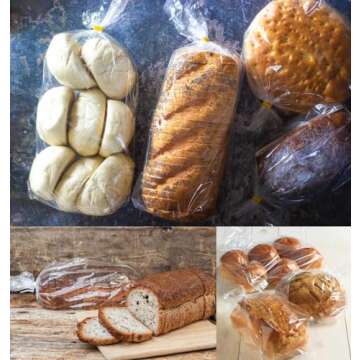 Bread Loaf Packing Bags with Ties, Large Bakery Homemade Bread Plastic Bags, 8” x 4” x 18”,40 Pack, Printed Bread Bags Reusable Adjustable