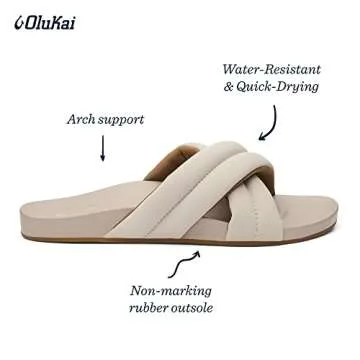 OLUKAI Hila Women's Beach Sandal, Water-Friendly Flip-Flop Slides, All-Day Wear & Ultra-Soft Comfort Fit, Cloudy/Cloudy, 9