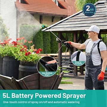 1.35 Gallon Battery Powered Sprayer, Electric Pump Sprayer with 3 Mist Nozzles and Telescopic Wand, ...