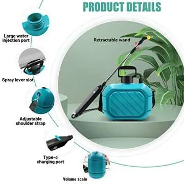 1.35 Gallon Battery Powered Sprayer, Electric Pump Sprayer with 3 Mist Nozzles and Telescopic Wand, Portable Water Sprayer in Lawn and Garden with USB Rechargeable Handle for Gardening, Cleaning