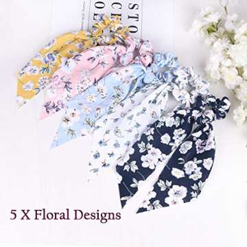 12 Pcs Hair Scarf/ Scrunchies Chiffon Floral Ponytail Holder Scrunchy Bands Ties 2 in 1 Vintage Acce...