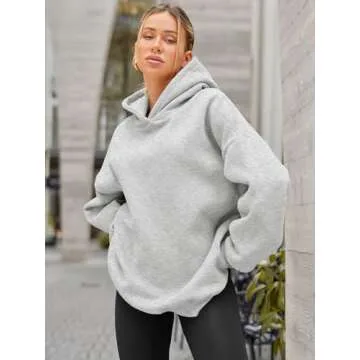 EFAN Womens Oversized Hoodies Sweatshirts Fleece Hooded Pullover Tops Sweaters Casual Comfy Fall Fashion Outfits Clothes 2025 Grey XL