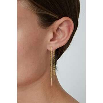 14k Gold Earrings For Women Dangle Earrings Drop Thread Dangling Earrings Minimalism Dipped Long Cha...