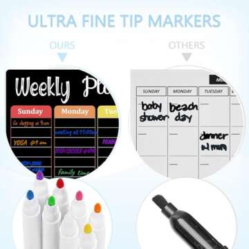 Hivillexun Magnetic Black Dry Erase Calendar White Board Set (3-Pack) - Monthly, Weekly Planners & Daily Notepad for Fridge, Home & Office, Includes 8 Markers