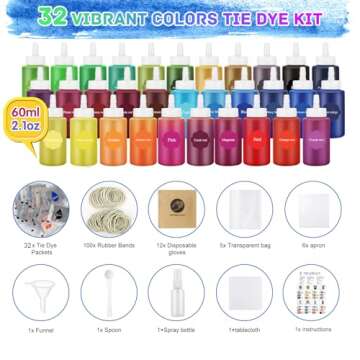 Tie Dye Kit 32 Color All-in-one Clothing Dye Kit, Permanent Fabric Dye Kit for Kids, Adults, Large G...