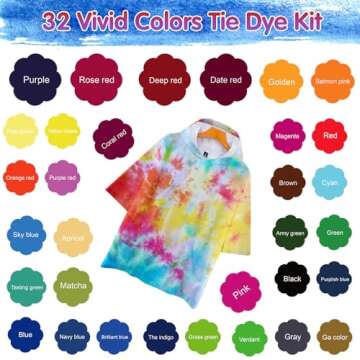 Tie Dye Kit 32 Color All-in-one Clothing Dye Kit, Permanent Fabric Dye Kit for Kids, Adults, Large Group Handmade Party Activity, DIY Bright Neon Tye Dye Kit