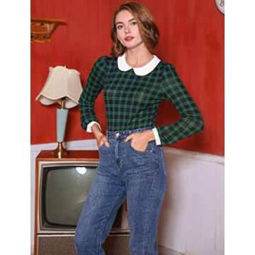 Stylish Allegra K Women's Peter Pan Collar Plaid Blouse