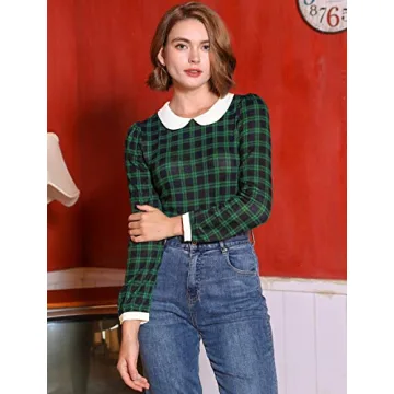 Stylish Allegra K Women's Peter Pan Collar Plaid Blouse