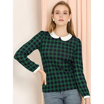 Stylish Allegra K Women's Peter Pan Collar Plaid Blouse