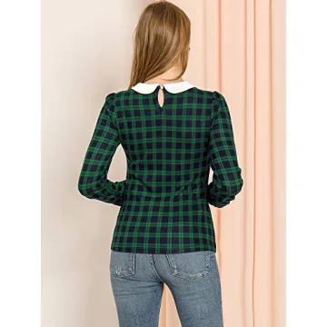 Stylish Allegra K Women's Peter Pan Collar Plaid Blouse