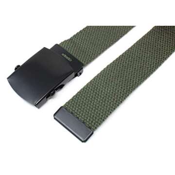 Canvas Web Belt Military Style with Black Buckle and Tip 56" Long Many Colors (Olive)