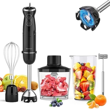 ABULER 1000W Scratch Resistant Handheld Immersion Blender with 5-in-1 Attachments for Soups and Sauc...