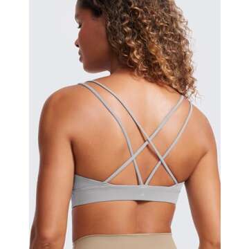 CRZ YOGA Butterluxe V Neck Strappy Sports Bras - Comfortable Wireless Yoga Crop Top in Gull Gray