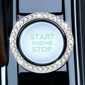 LivTee 2 PCS Crystal Rhinestone Car Engine Stop Decoration Ring, Bling Interior Accessories for Wome...