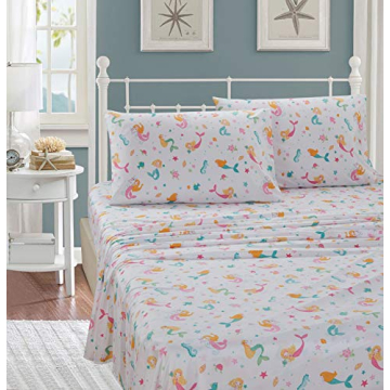 Better Home Style Under The Sea Mermaid Girls/Kids/Teens 4 Piece Sheet Set with Pillowcases Flat and...