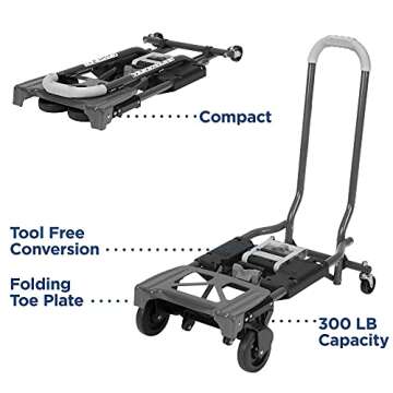 COSCO Shifter Multi-Position Folding Hand Truck and Cart, 300 lb. Weight Capacity, Pink