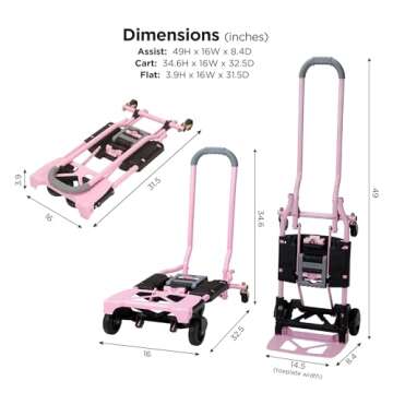 COSCO Shifter Multi-Position Folding Hand Truck and Cart, 300 lb. Weight Capacity, Pink