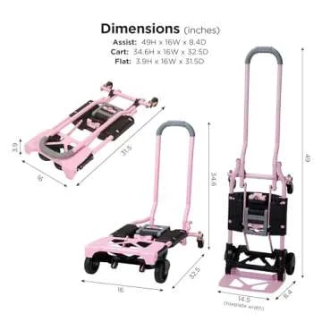 COSCO Shifter Multi-Position Folding Hand Truck and Cart, 300 lb. Weight Capacity, Pink