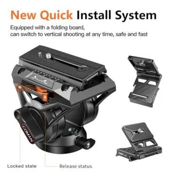 COMAN Fluid Head Tripod 360° Pan & 90° Tilt for DSLR