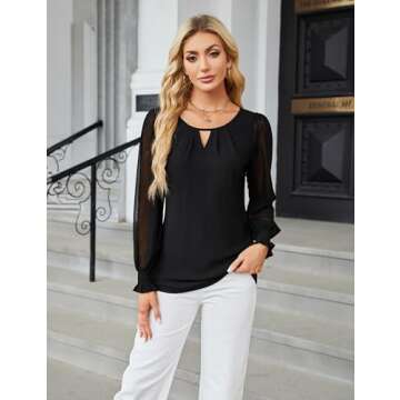 Blooming Jelly Women Dressy Sheer Long Sleeve Business Top