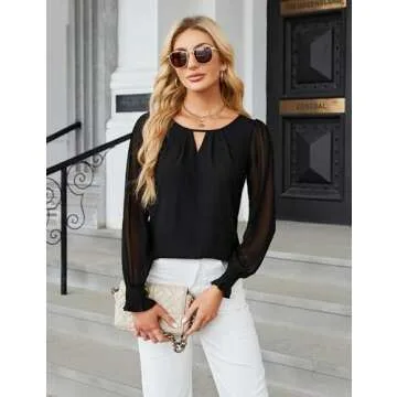 Blooming Jelly Women Dressy Sheer Long Sleeve Business Top