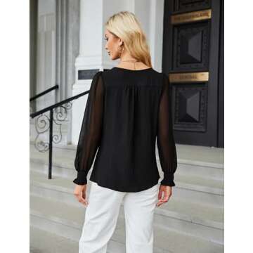 Blooming Jelly Women Dressy Sheer Long Sleeve Business Top