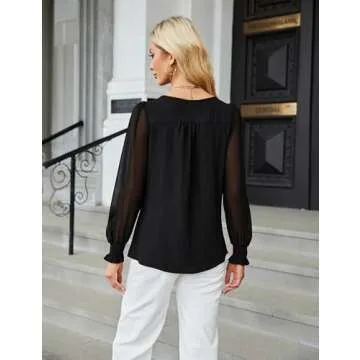 Blooming Jelly Women Dressy Sheer Long Sleeve Business Top