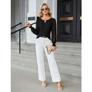 Blooming Jelly Women Dressy Sheer Long Sleeve Business Top