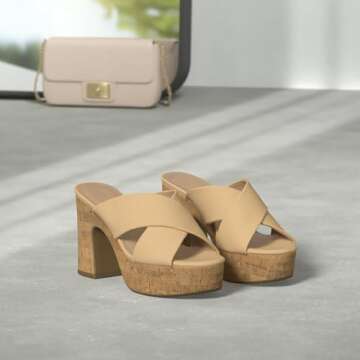 DREAM PAIRS Women's Nude Platform Heels Open Toe Slip on Heels for Women High Chunky Block Wedges Sa...