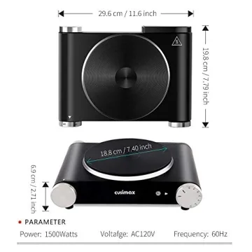 Cusimax Hot Plate Electric Burner Single Burner Cast Iron hot plates for cooking Portable Burner 1500W with Adjustable Temperature Control Stainless Steel Non-Slip Rubber Feet, Upgraded Version