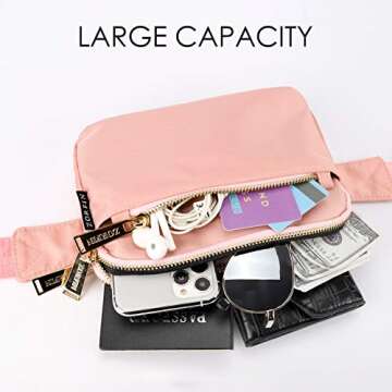 ZORFIN Fanny Packs for Women Men: Crossbody Belt Bag with Adjustable Strap - Fashion Waist Packs for Workout Running Traveling Hiking Pink