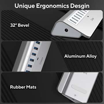 Powered USB Hub, intpw 10 Port USB 3.1 Hub with 10Gbps Data Transfer, 30W(12V/2.5A) Power Adapter, USB Type A and Type C Cable, Aluminum USB Power Hub for Laptop, MacBook and Desktop Computer