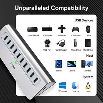 Intpw 10 Port USB 3.1 Hub with 10Gbps Data Transfer