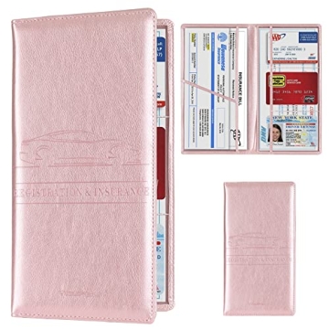 TOURSUIT Car Registration and Insurance Card Holder, Vehicle License Document Organizer in Rose Gold