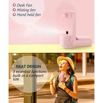 HonHey Handheld Fan Misting Fan, 3 in 1 Hand Fan, Portable Mini Fan with Rechargeable Battery Operated and 3 Adjustable Speed[6-13-20 Working Hours], Foldable Personal Fan for Girls Women Travelling