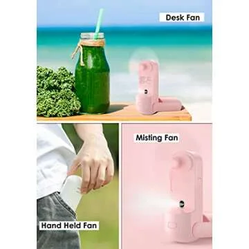 HonHey Handheld Fan Misting Fan, 3 in 1 Hand Fan, Portable Mini Fan with Rechargeable Battery Operated and 3 Adjustable Speed[6-13-20 Working Hours], Foldable Personal Fan for Girls Women Travelling