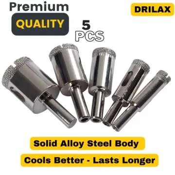 Diamond Drill Bits for Ceramic 5 Pcs Set 3/8" 1/2" 5/8" 3/4" 1" Solid Alloy Steel Premium Ceramic Tile Drill Bits for Clean Holes Glass Drill Bit Set Porcelain Tile Quartz Granite Diamond Hole Saw Set